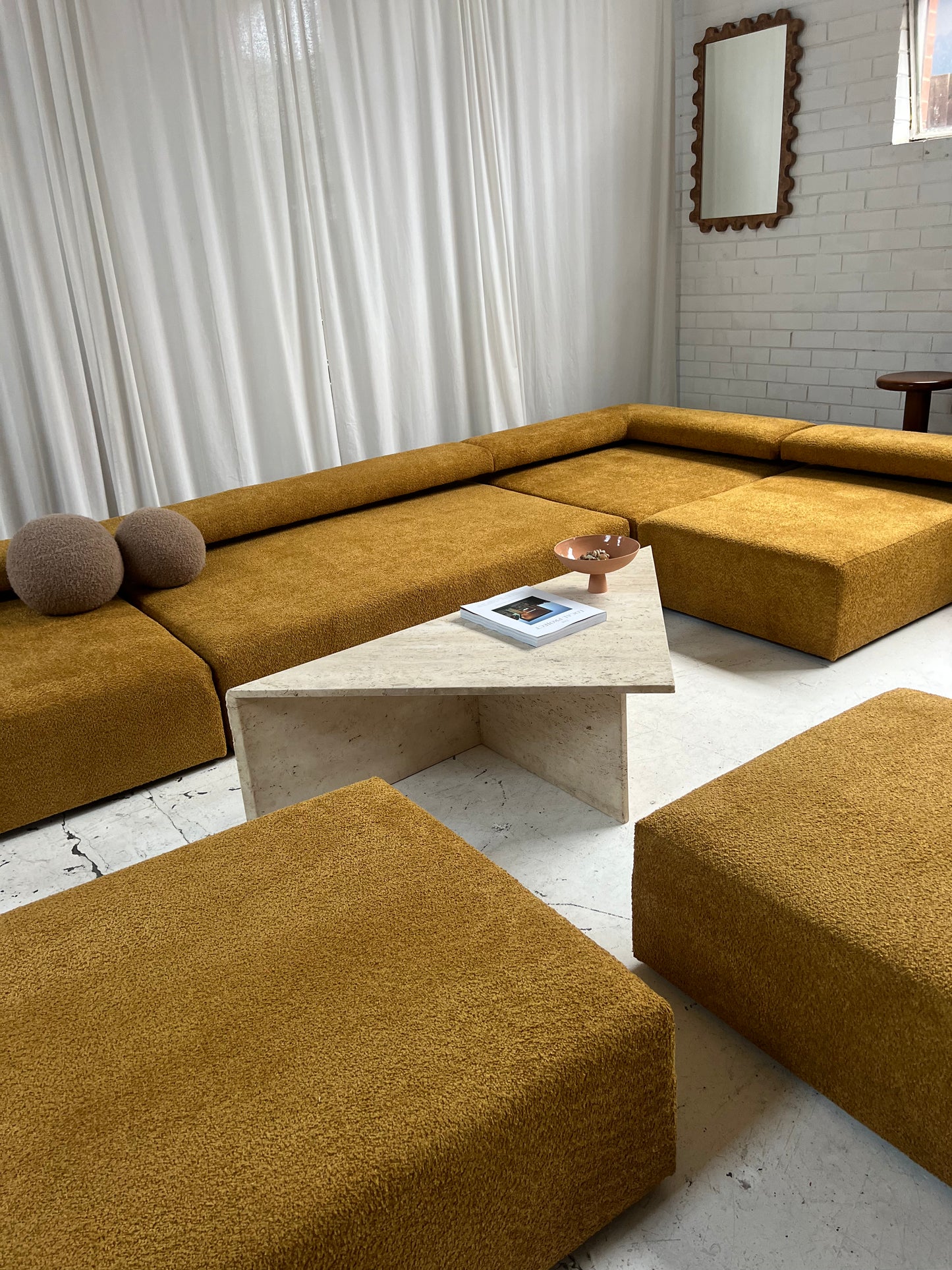 - Bespoke Large Mustard Bouclé Modular Sofa