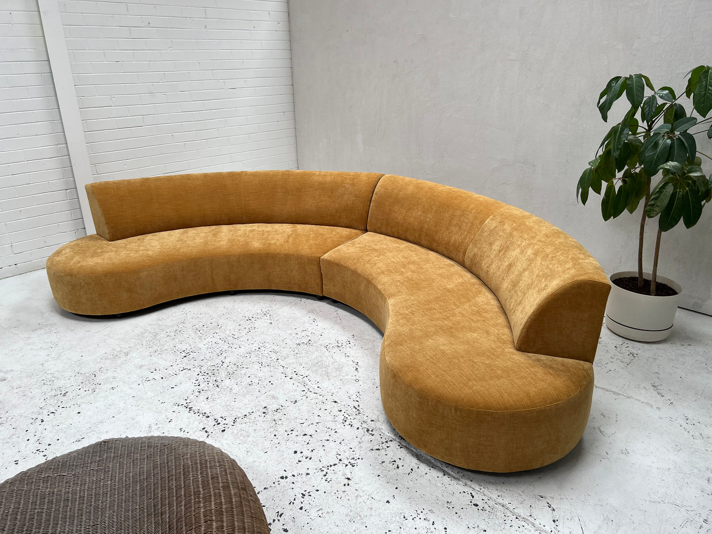 = Bespoke Mustard Curved Sofa Set