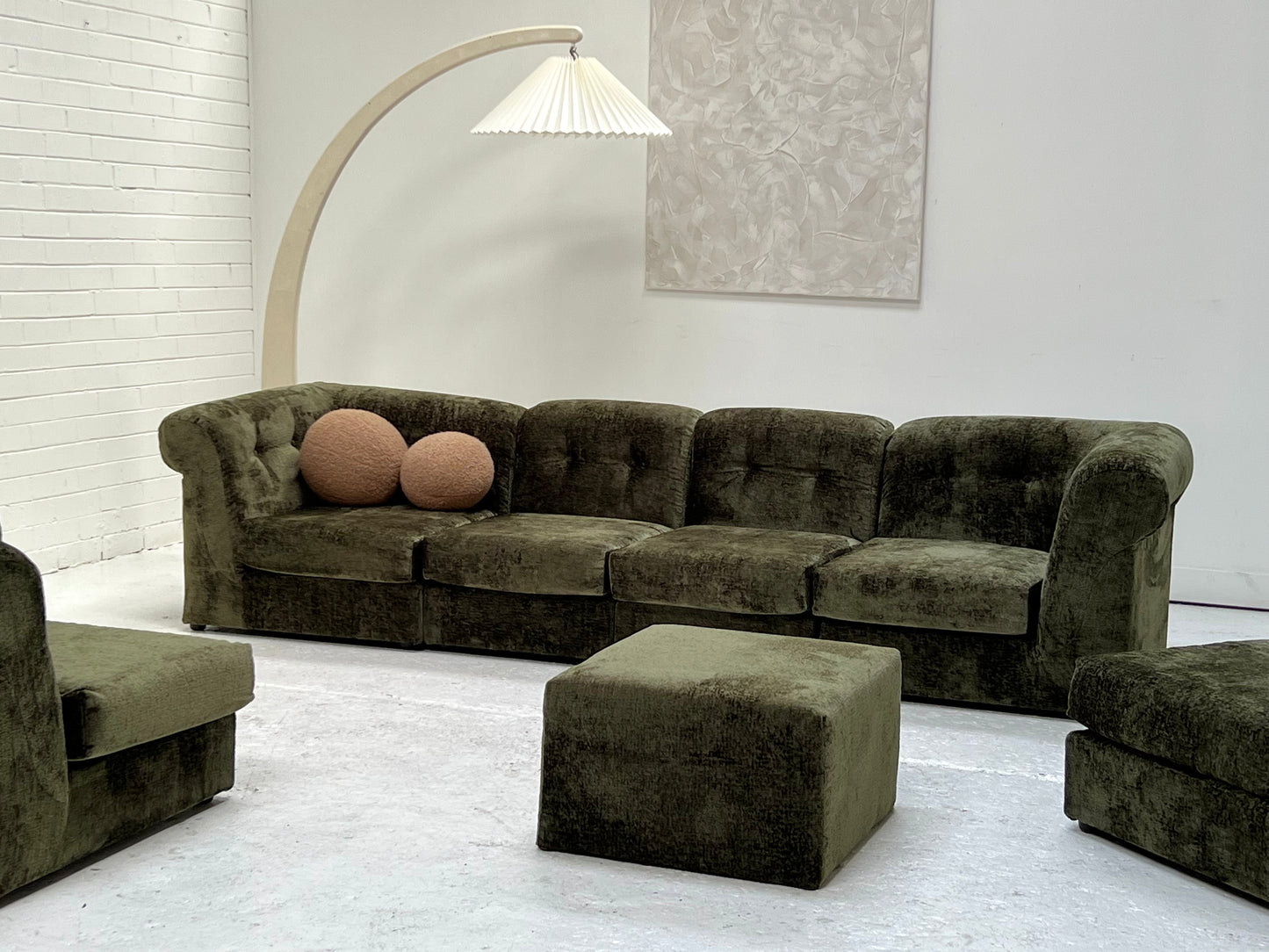 - Bespoke VandeRoza Green Chenille Modular Sofa - Seven Piece Set