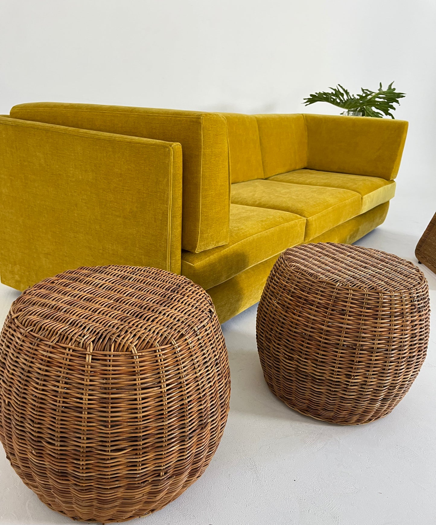 - Vintage Italian Wicker Side Table / Stool - Two Available