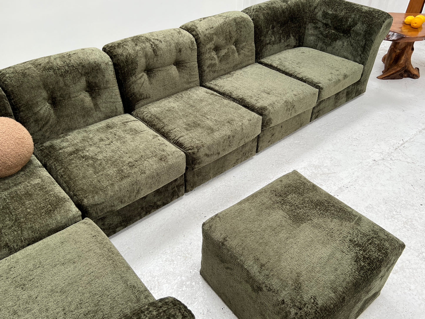 - Bespoke VandeRoza Green Chenille Modular Sofa - Seven Piece Set