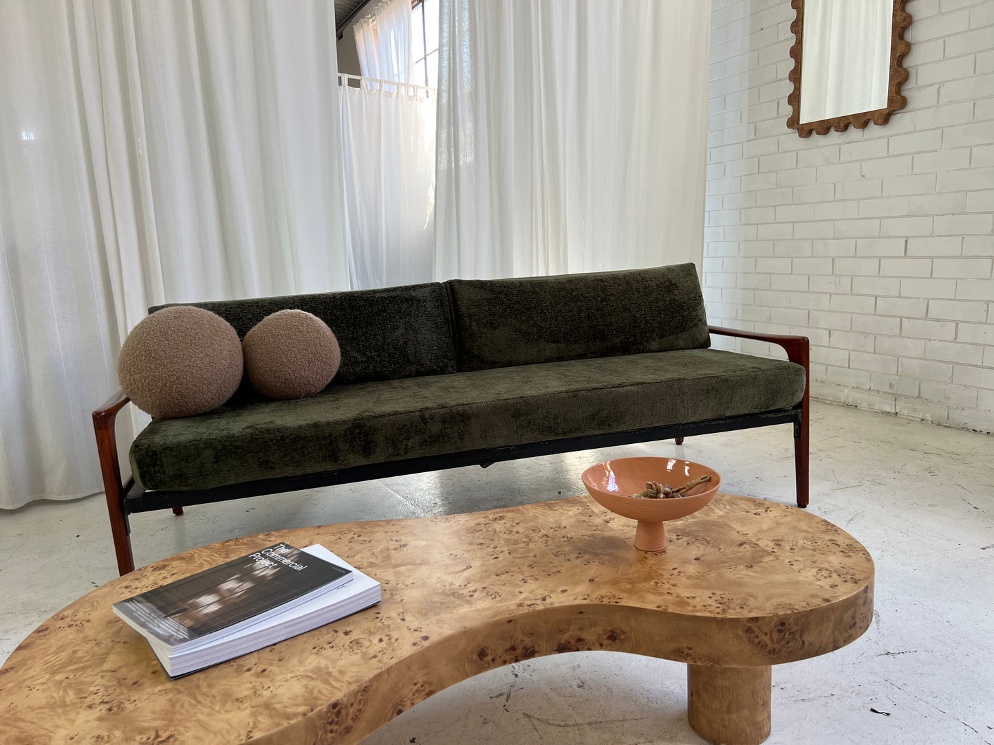 - Green Velvet Mid Century Sofa