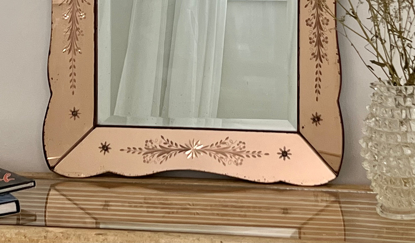 - French 1930s Pink Mirror