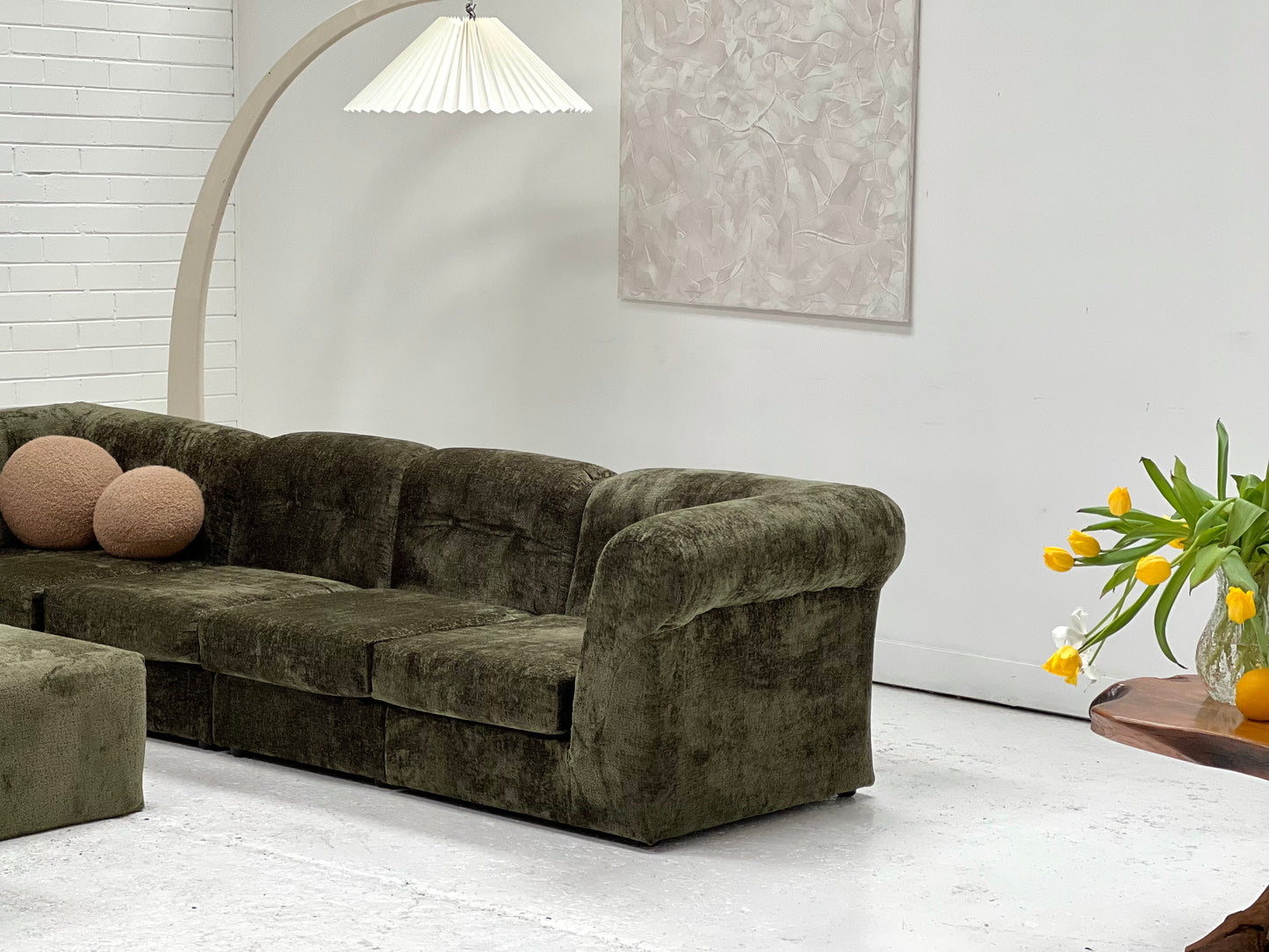 - Bespoke VandeRoza Green Chenille Modular Sofa - Seven Piece Set