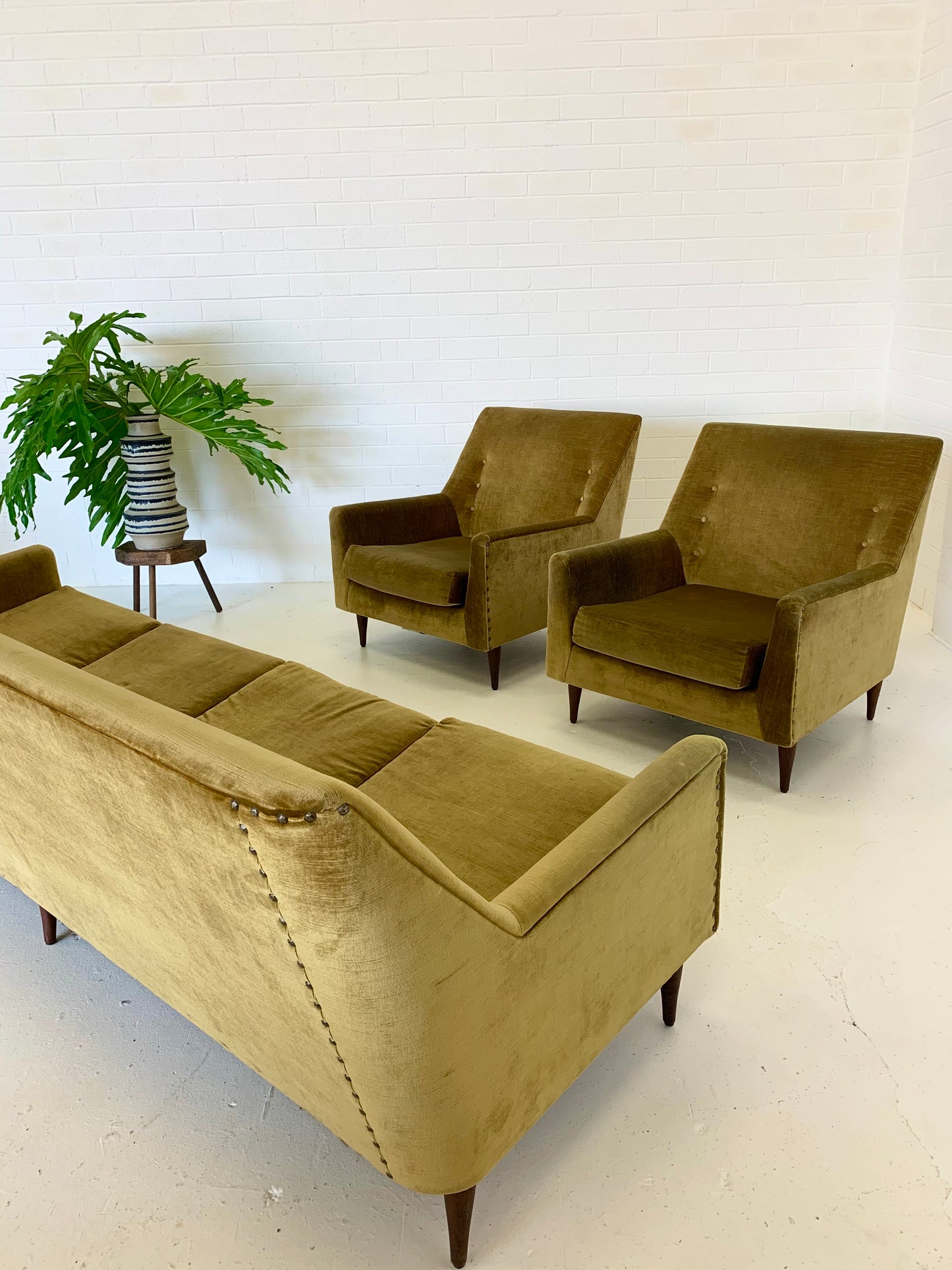 Beautiful Mid Century Gold Velvet Sofa
