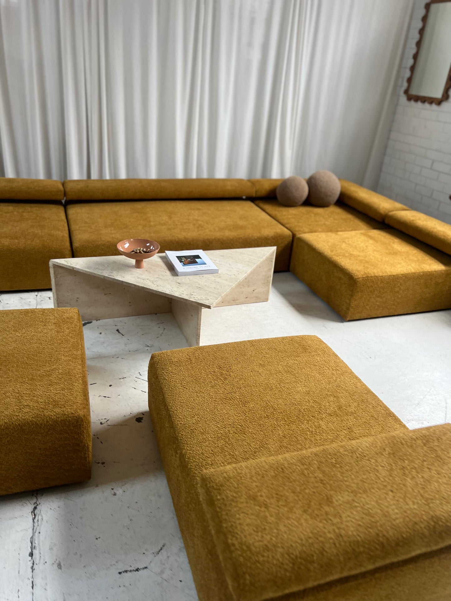 - Bespoke Large Mustard Bouclé Modular Sofa
