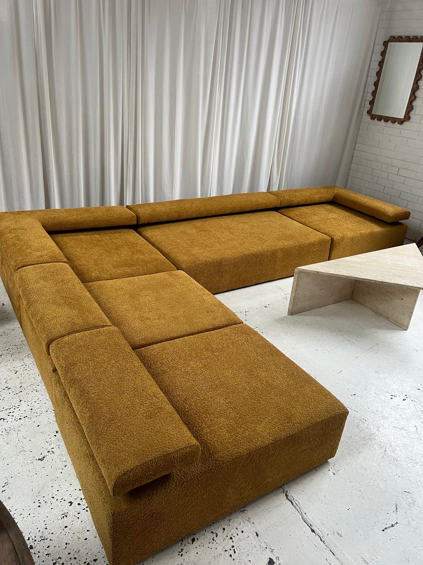 - Bespoke Large Mustard Bouclé Modular Sofa