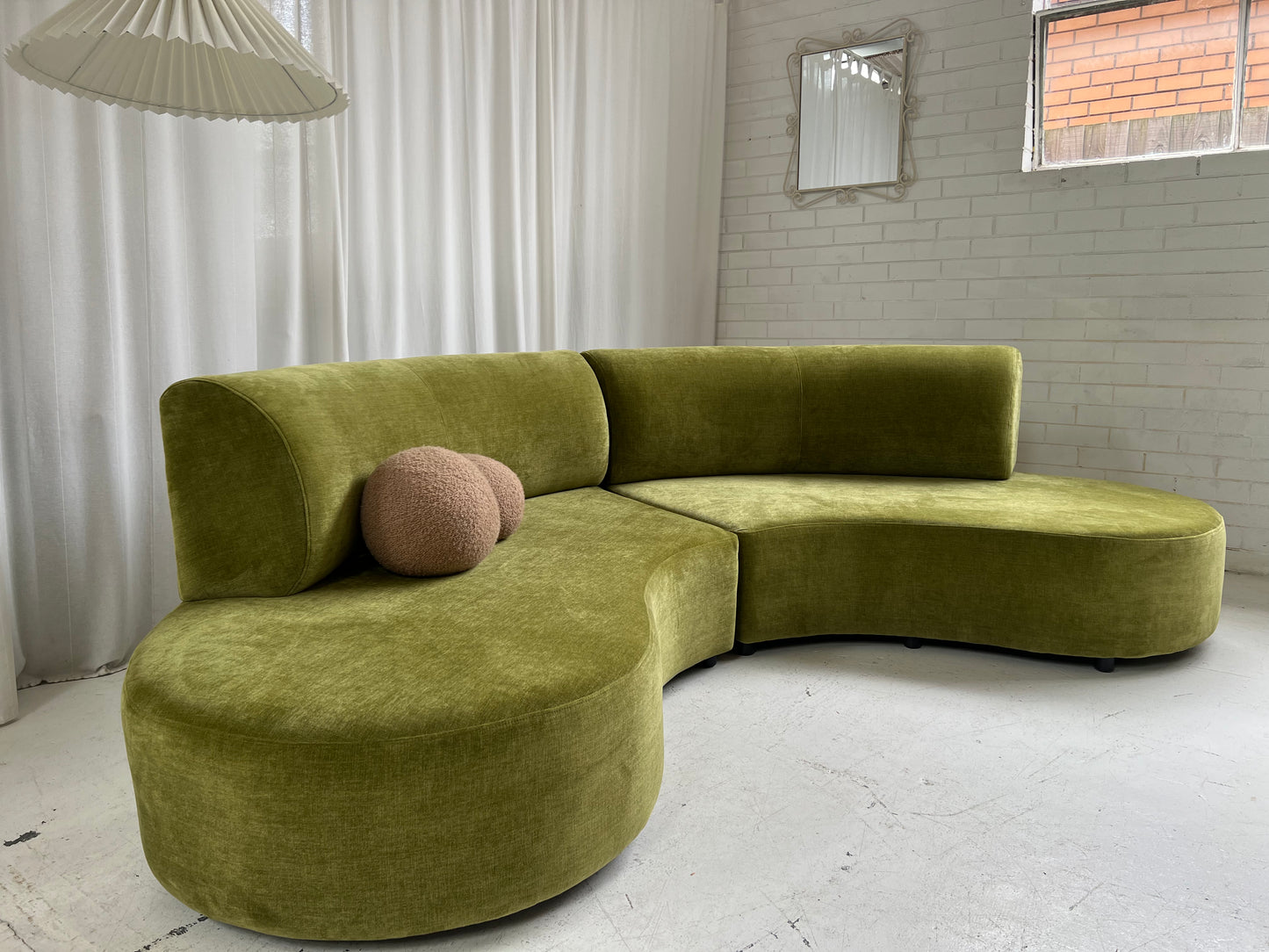 - Bespoke Olive Velvet Curved Modular Sofa