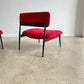 Set of Two Italian Low Chairs in Red Suede and Black Metal Frame, 1970s