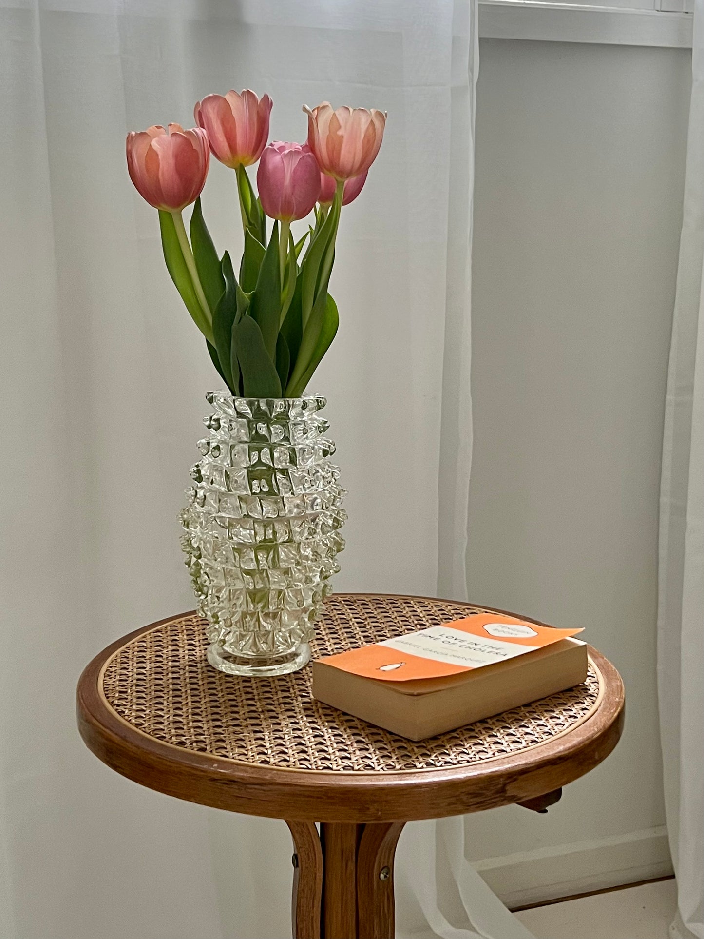 - Vintage Bentwood Rattan Side Table