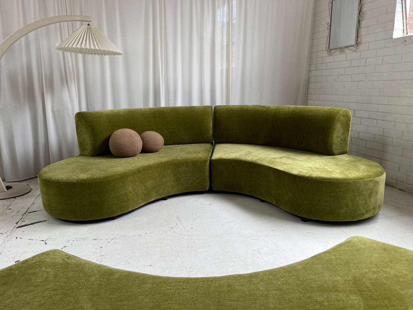 - Bespoke Olive Velvet Curved Modular Sofa