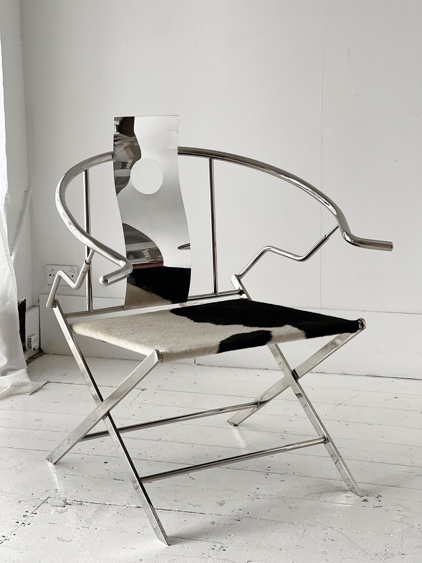 Chrome & Cow-Hide Lounge Chair