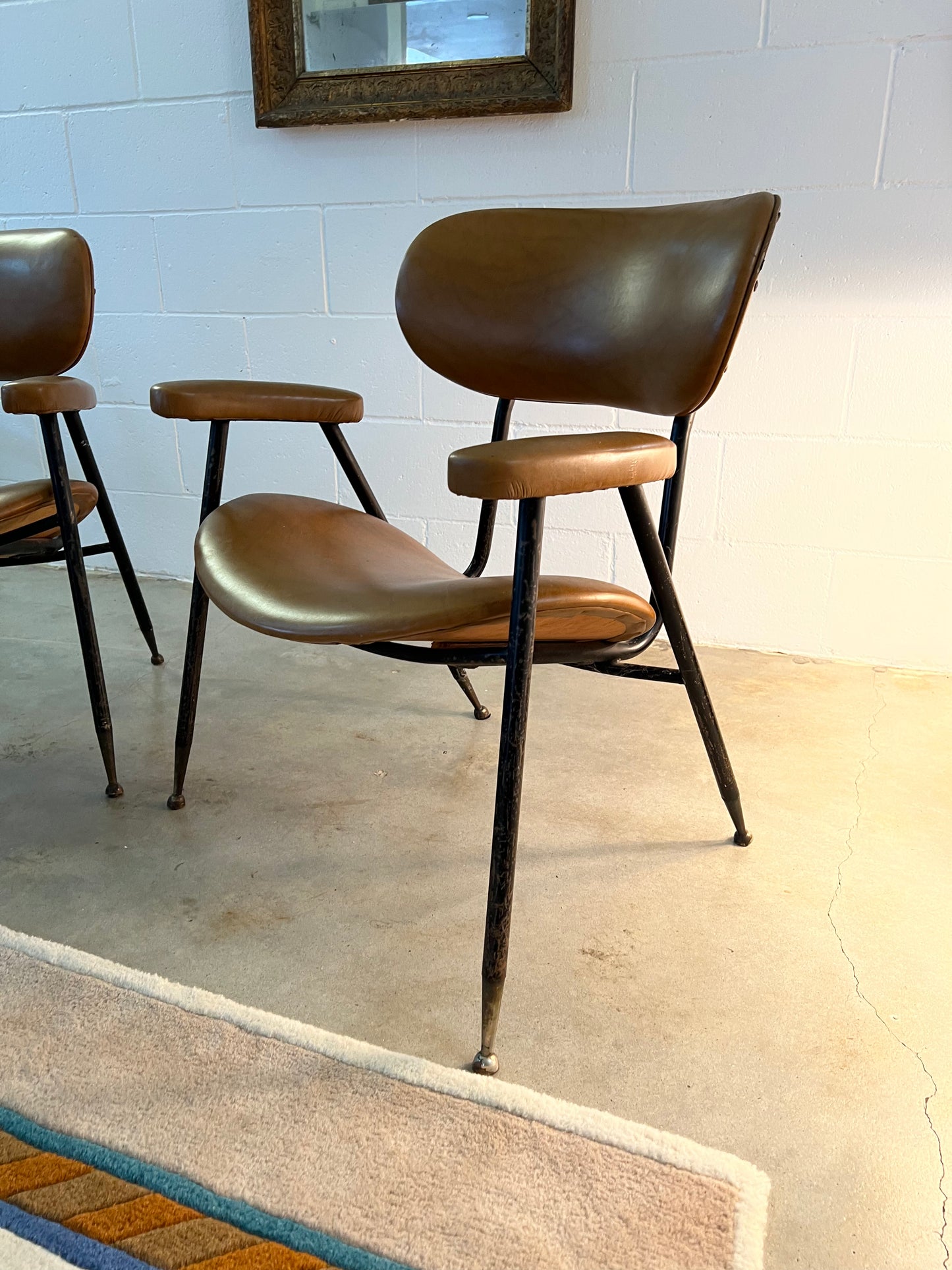 - Set of Two Italian Mid Century Rinaldi Brown Lounge Chairs for Rima, Italy, circa 1950