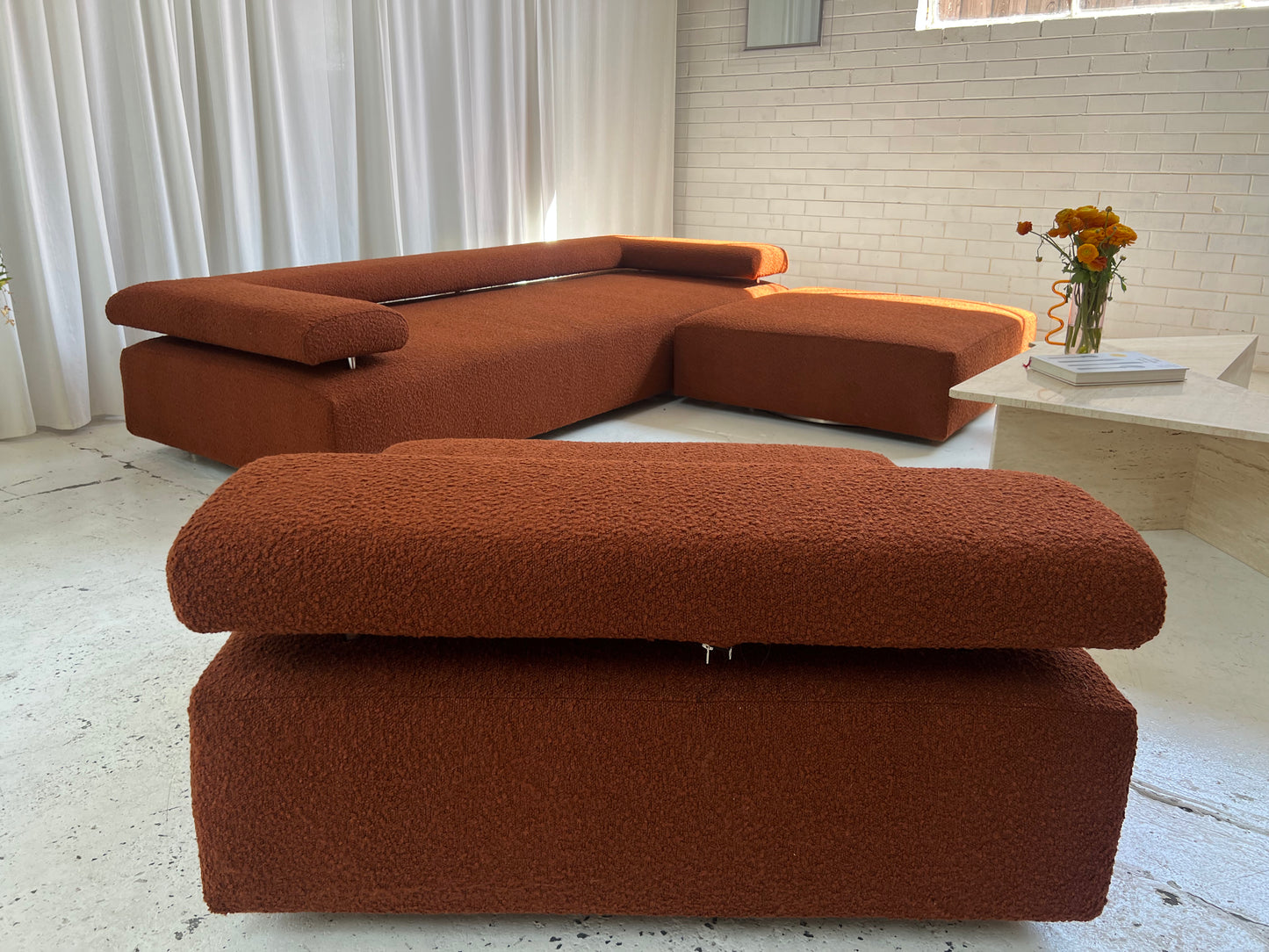 - Bespoke Rust Boucle Modular Sofa Set
