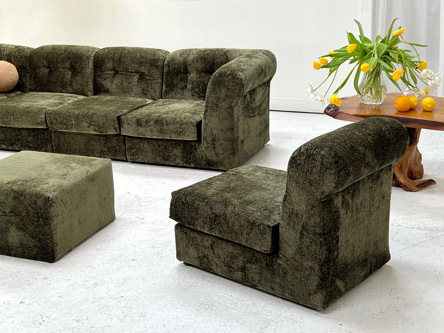 - Bespoke VandeRoza Green Chenille Modular Sofa - Seven Piece Set