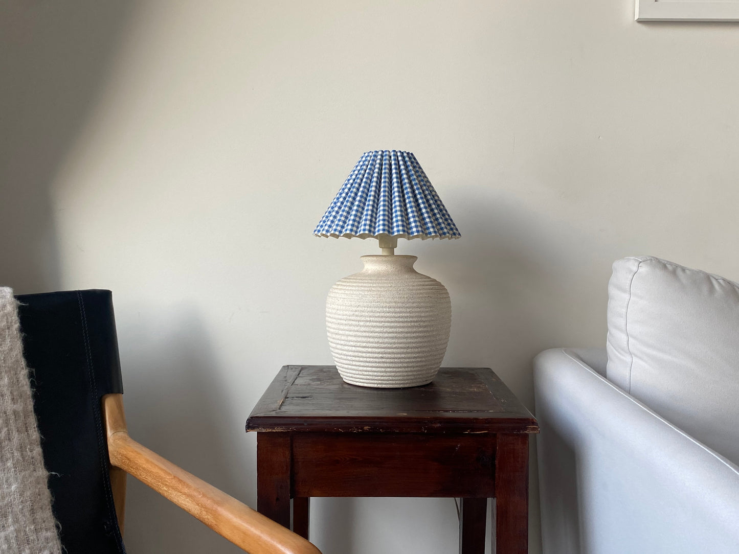- Chubby Stone-Look Lamp with Original Laura Ashley Shade
