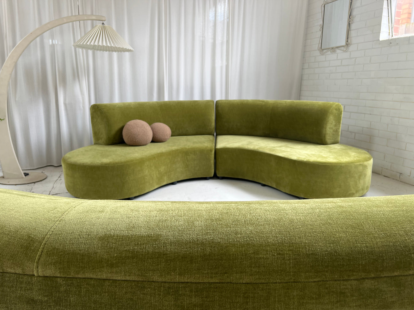 - Bespoke Olive Velvet Curved Modular Sofa