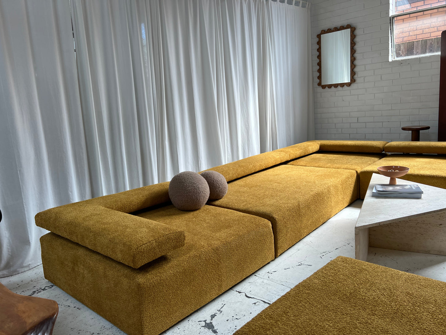 - Bespoke Large Mustard Bouclé Modular Sofa