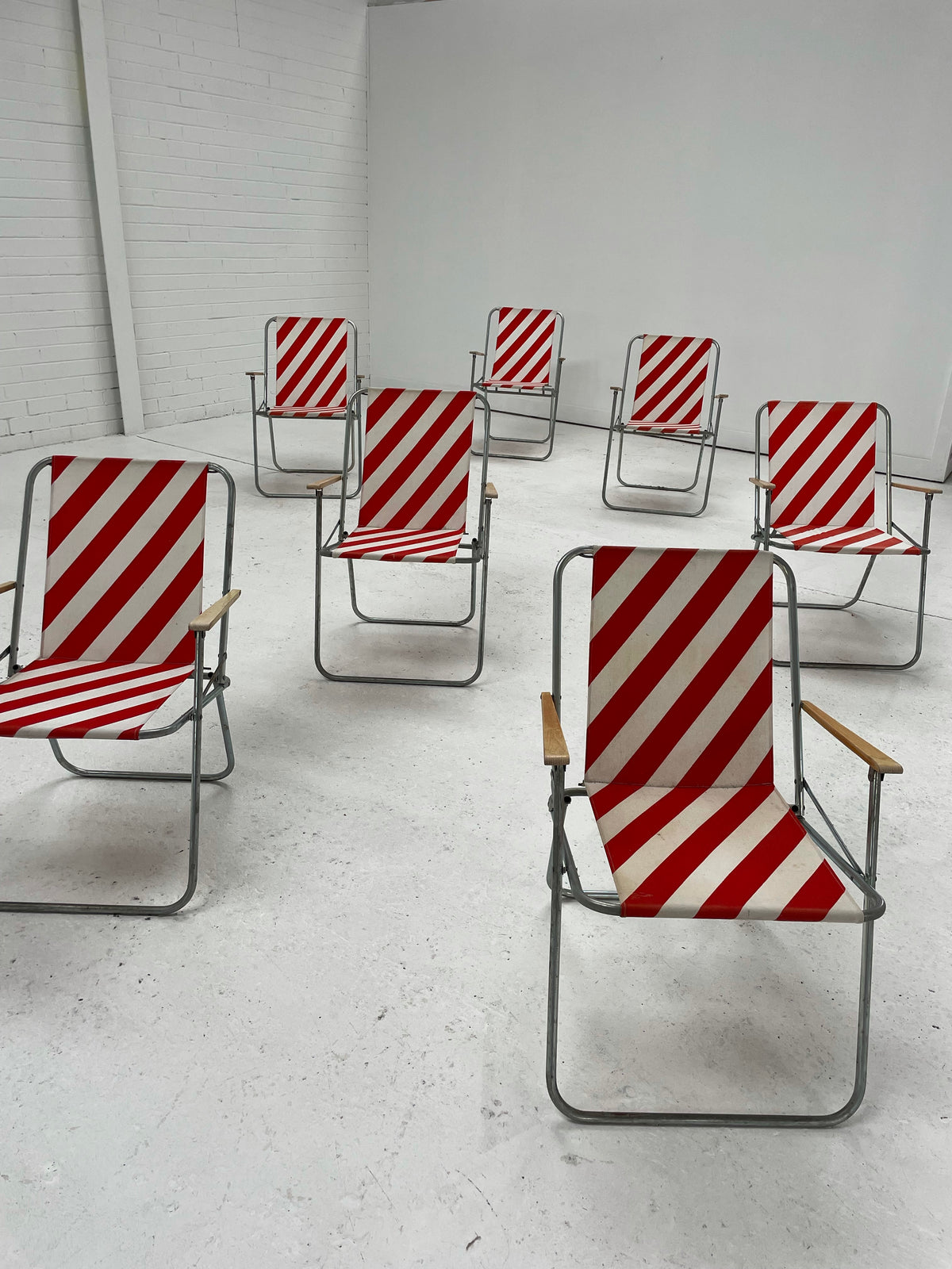 Striped Outdoor Folding Chairs- Set of Seven
