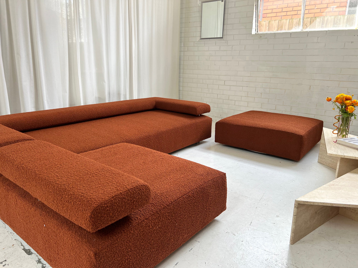 - Bespoke Rust Boucle Modular Sofa Set