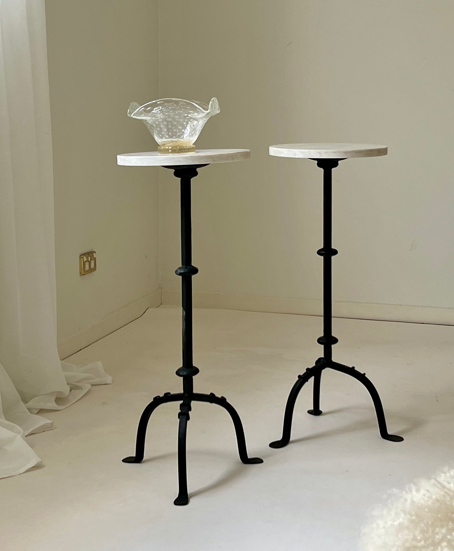 - Vintage Marble & Iron Side Table - Two Available