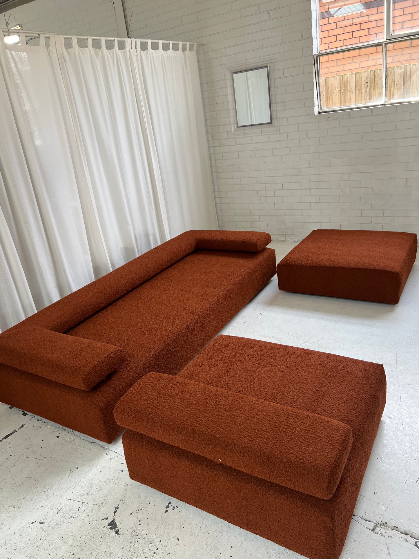 - Bespoke Rust Boucle Modular Sofa Set
