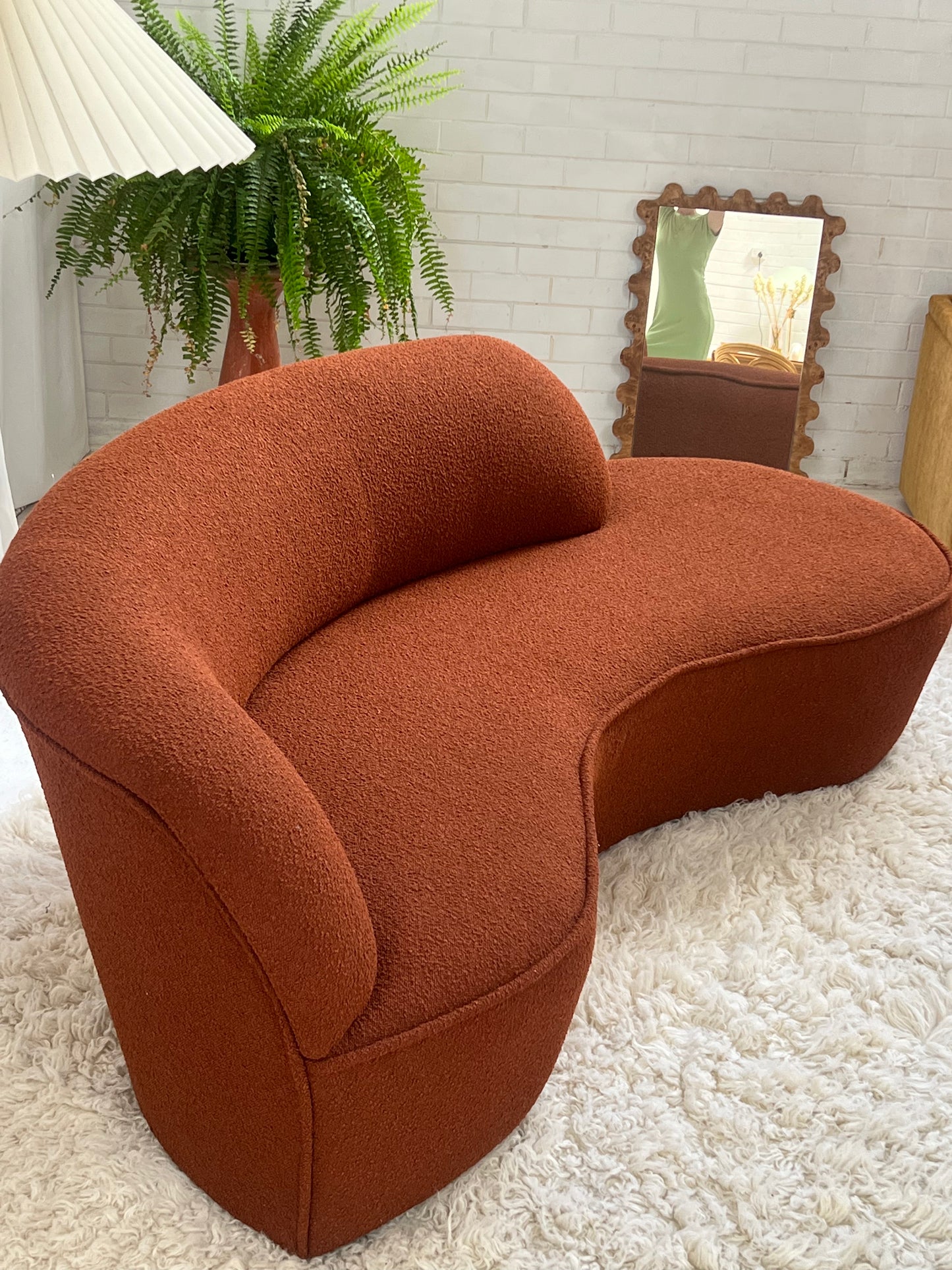 - Bespoke Rust Boucle Curved Sofa