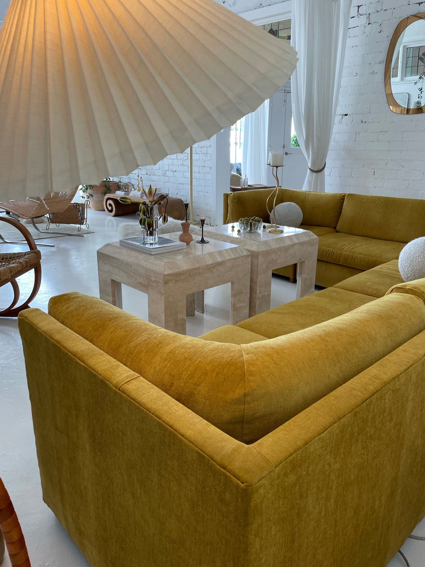 Large Yellow Velvet Vintage Modular Sofa