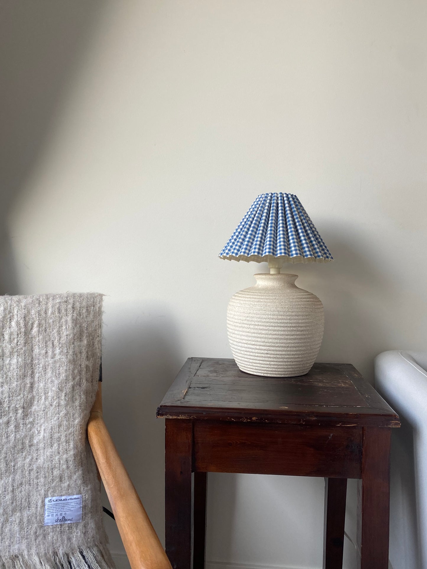 - Chubby Stone-Look Lamp with Original Laura Ashley Shade