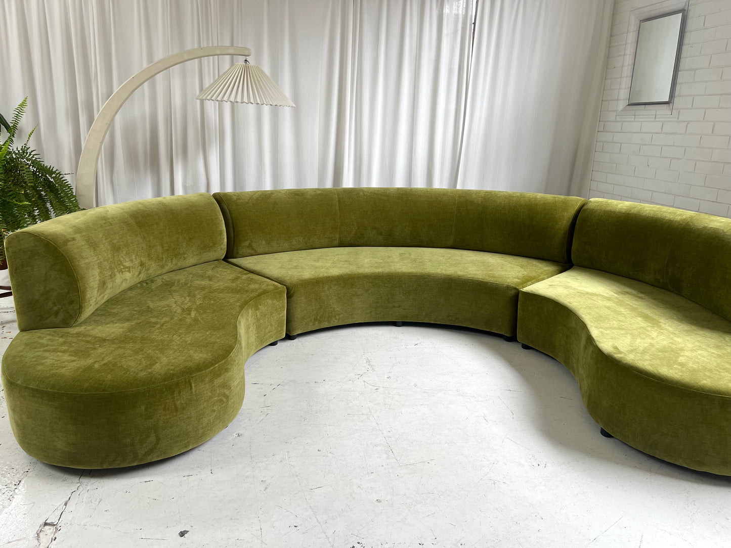 - Bespoke Olive Velvet Curved Modular Sofa