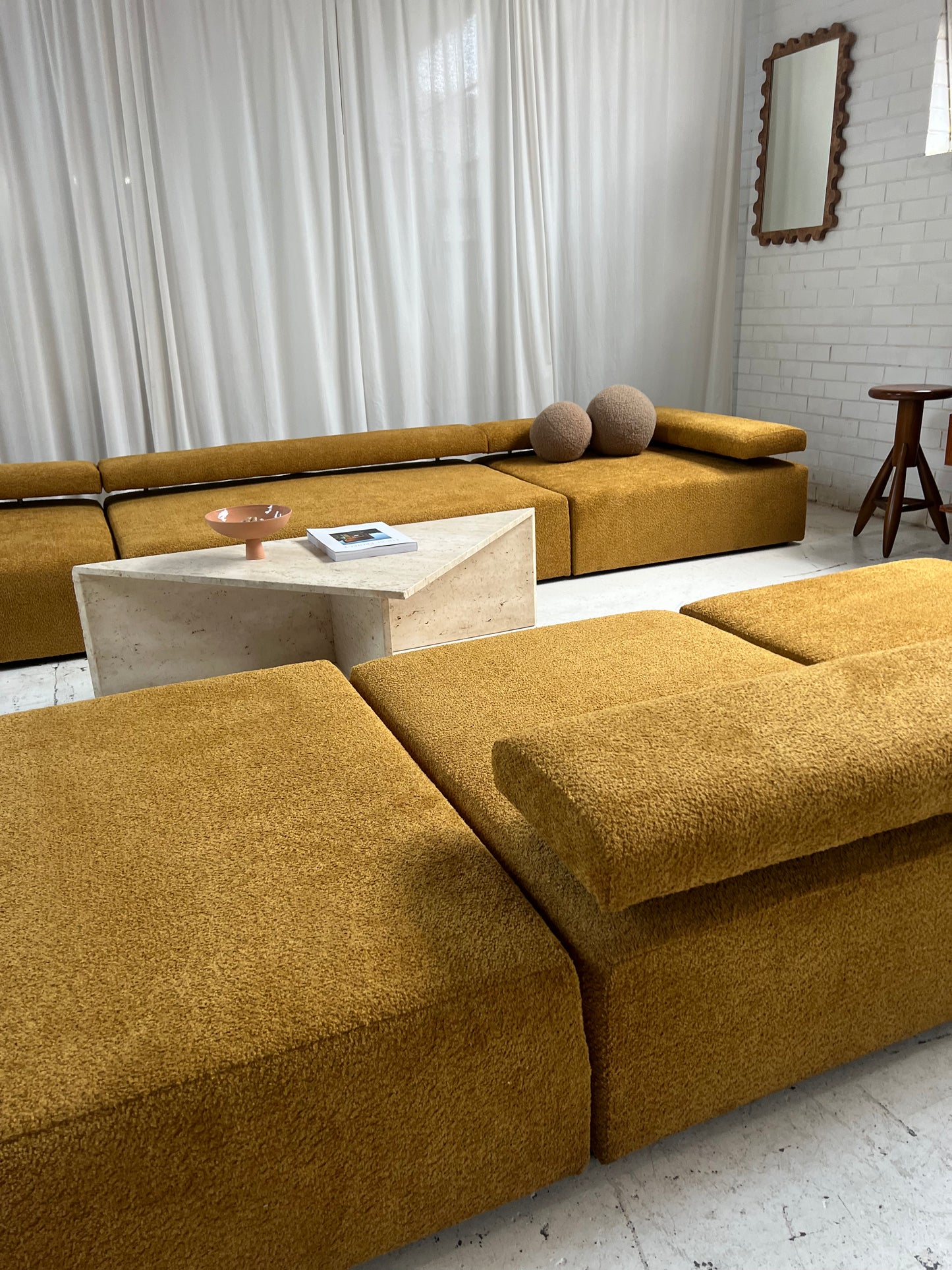 - Bespoke Large Mustard Bouclé Modular Sofa