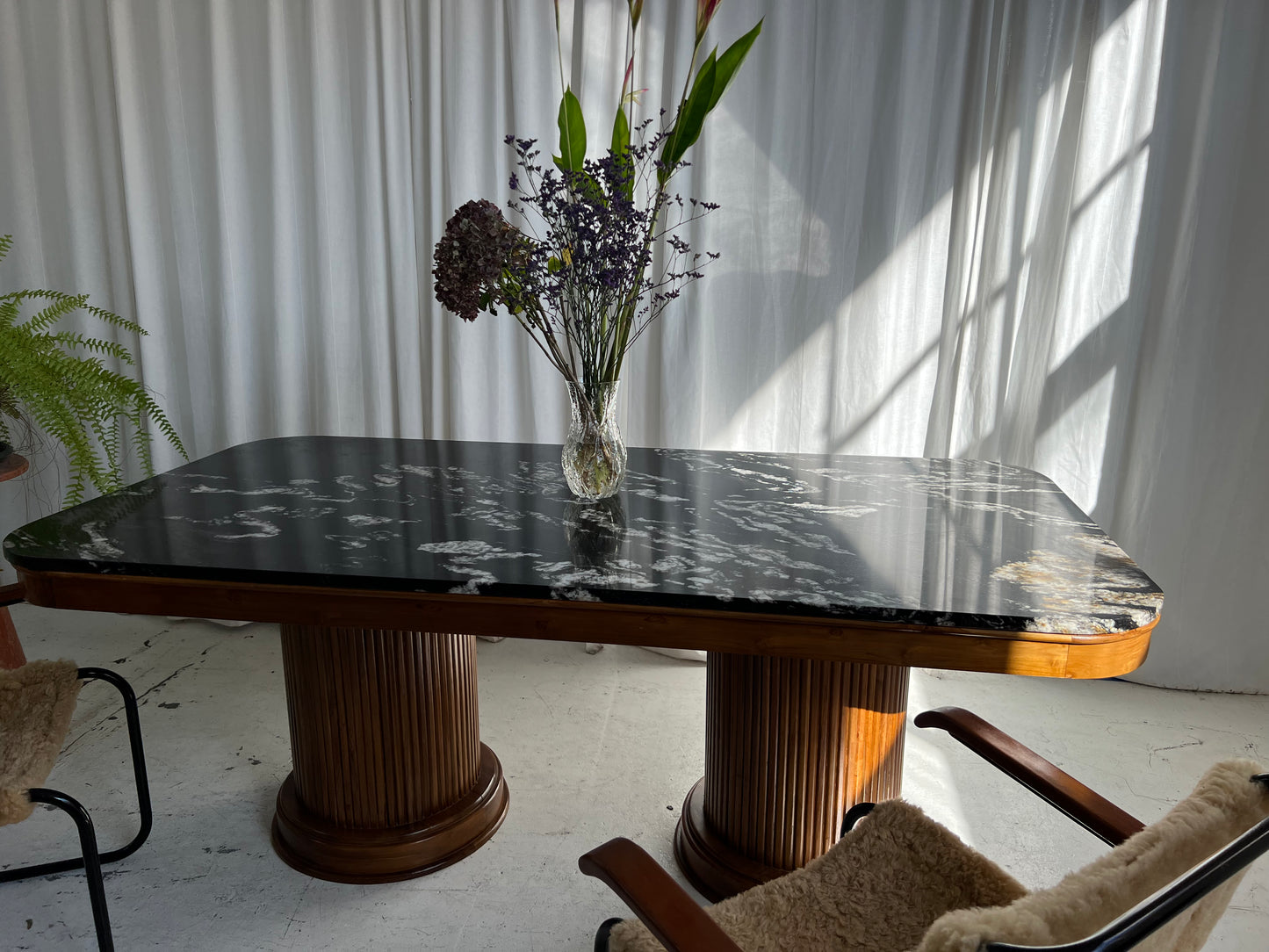 - Custom Marble & Teak Table