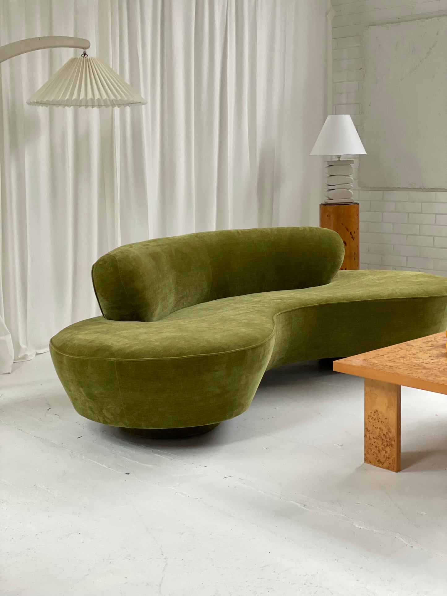 Olive Green Curved Velvet Sofa