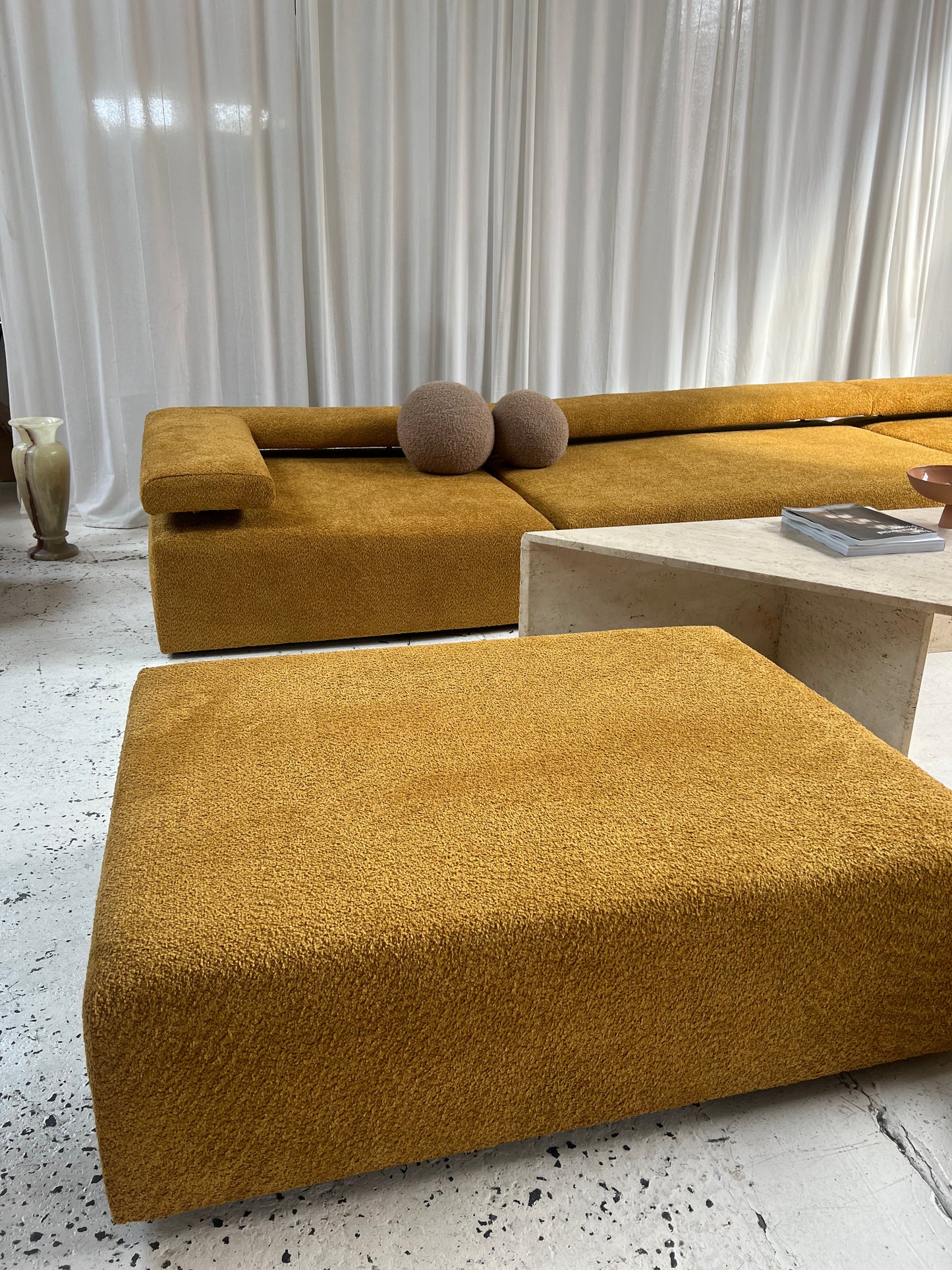 - Bespoke Large Mustard Bouclé Modular Sofa