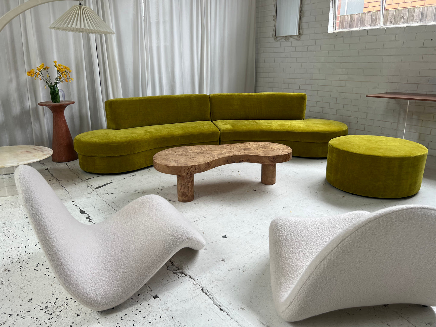 - Bespoke Chartreuse Velvet Curved Modular Sofa