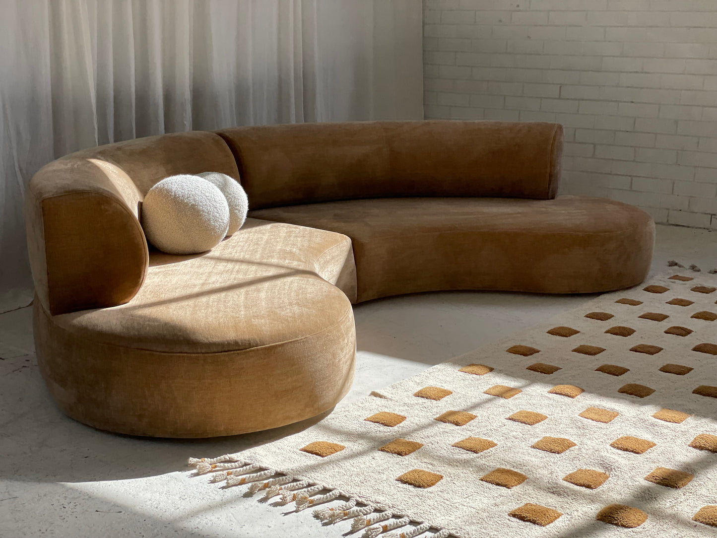 Curved Caramel Velvet Modular Sofa