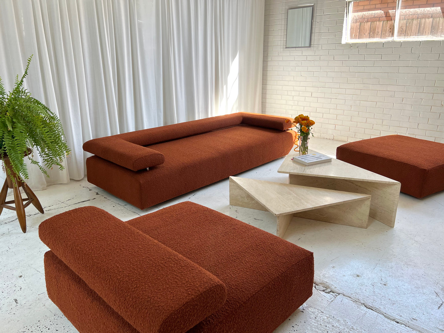 - Bespoke Rust Boucle Modular Sofa Set