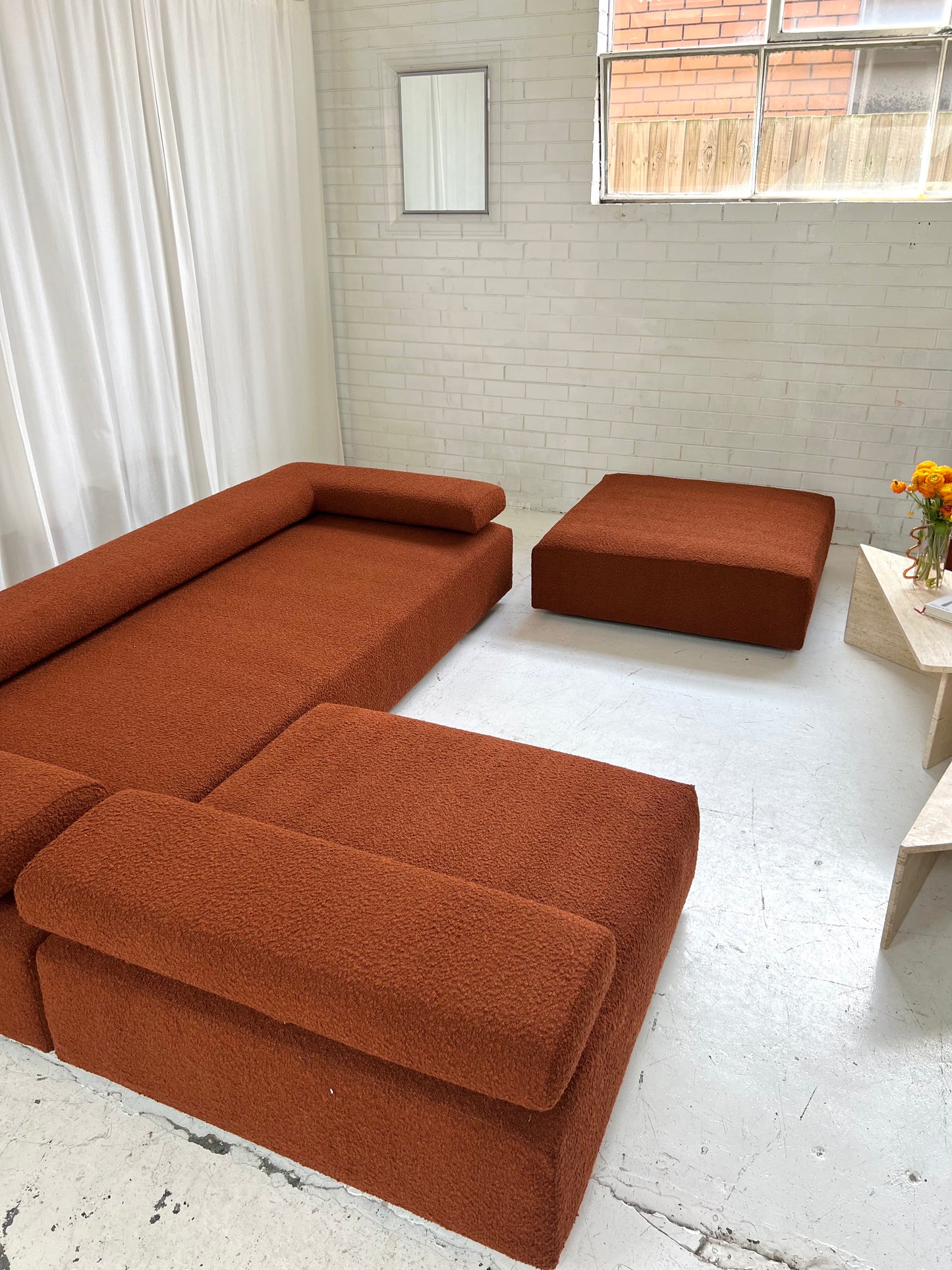 - Bespoke Rust Boucle Modular Sofa Set