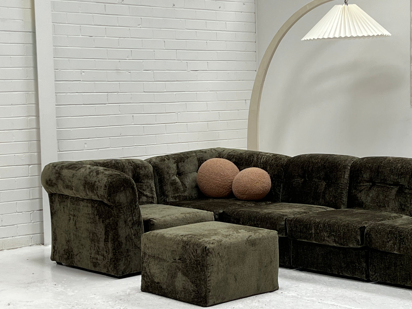 - Bespoke VandeRoza Green Chenille Modular Sofa - Seven Piece Set