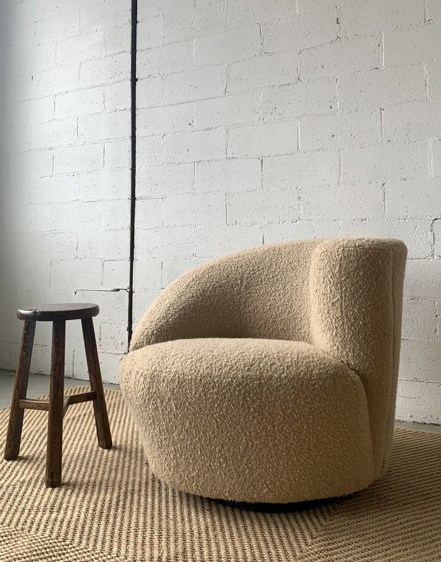 Sculptural Wool Boucle Swivel Chair by Design Warehouse