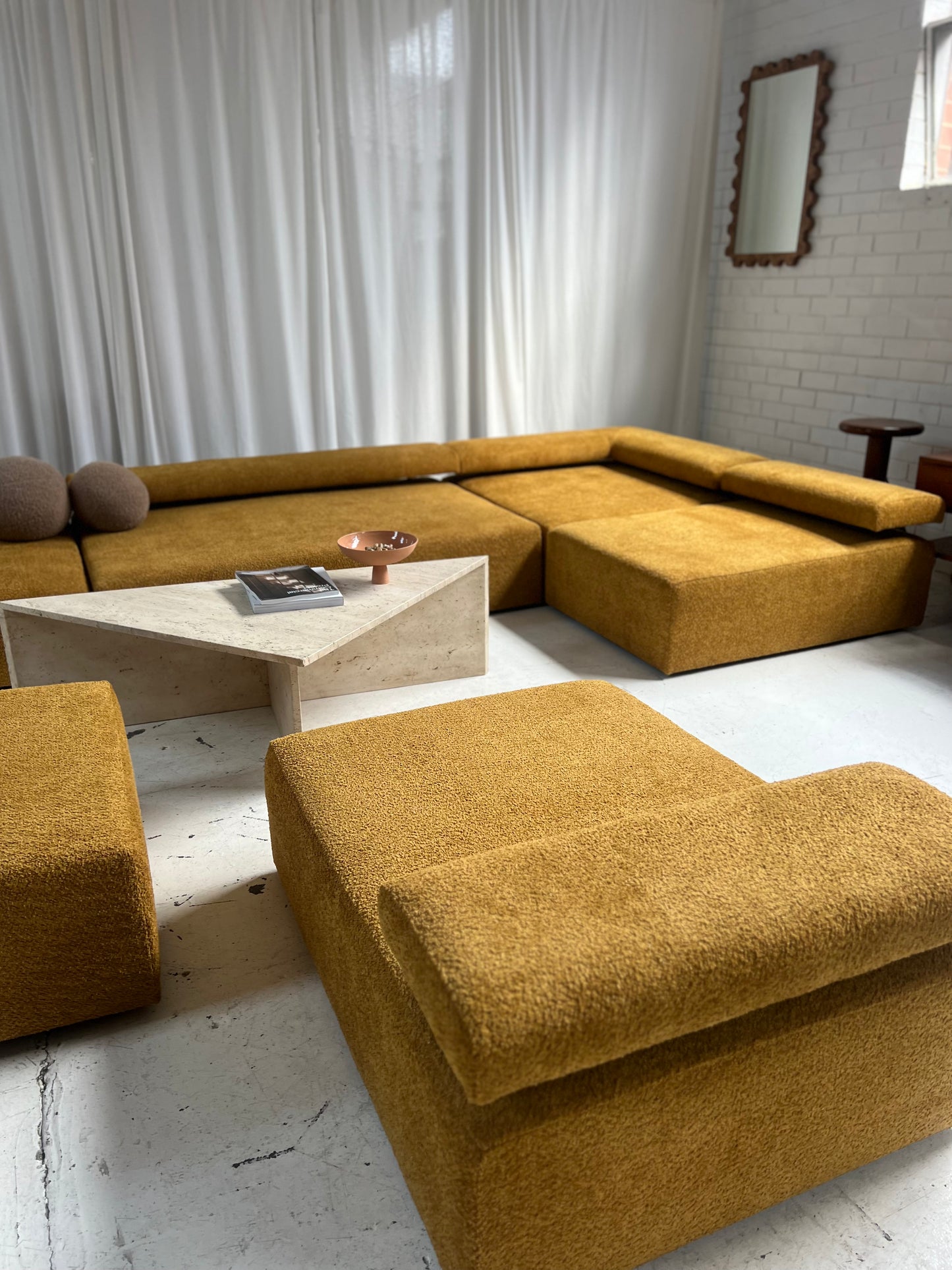 - Bespoke Large Mustard Bouclé Modular Sofa