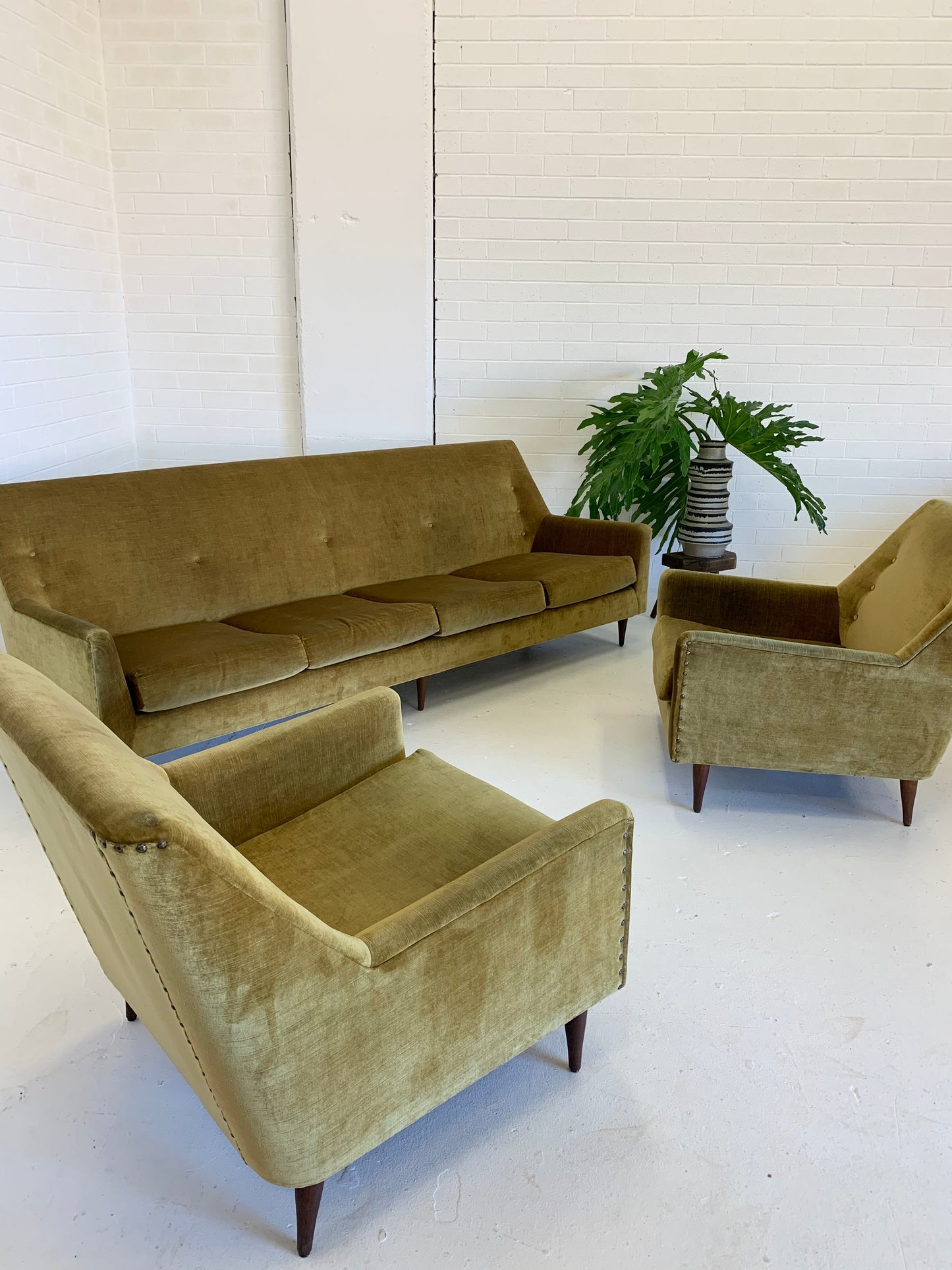 Beautiful Mid Century Gold Velvet Sofa