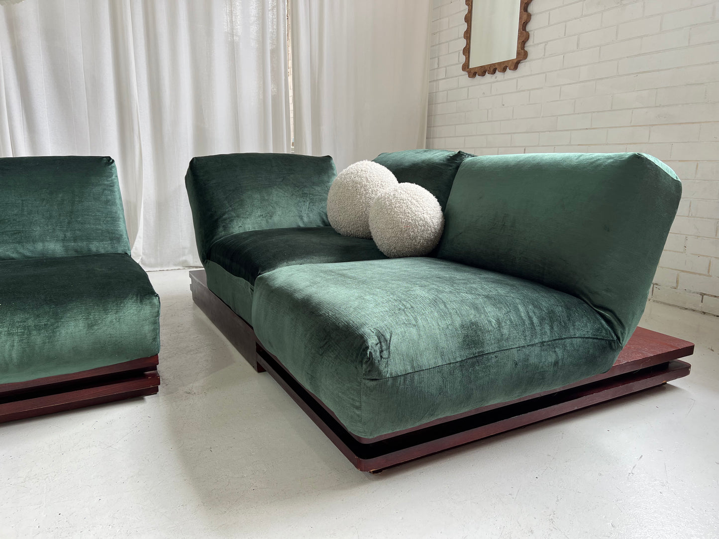 - Low Green Velvet Modular Sofa Set
