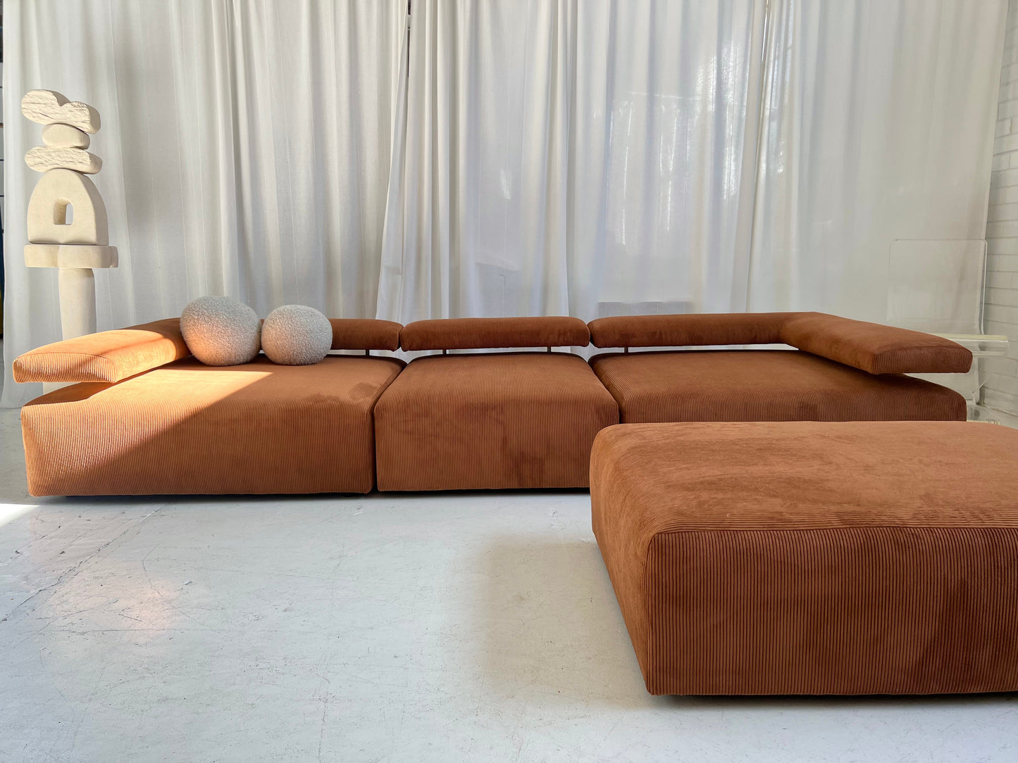 - Large Bespoke Brown Corduroy Modular Sofa Set