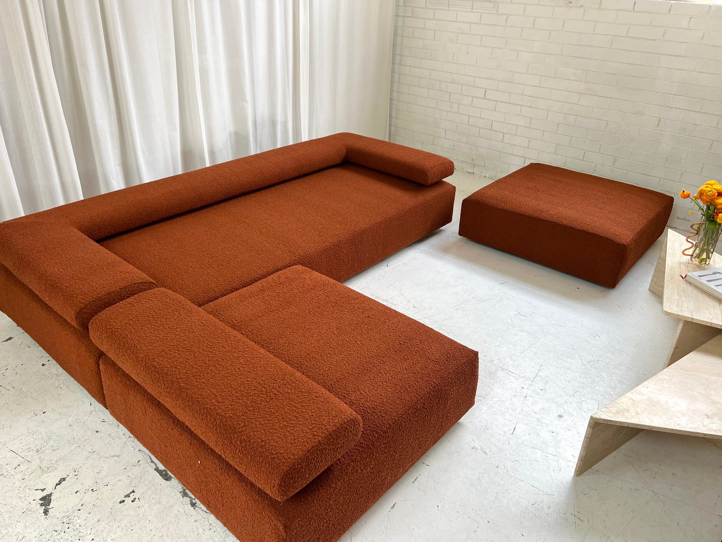 - Bespoke Rust Boucle Modular Sofa Set
