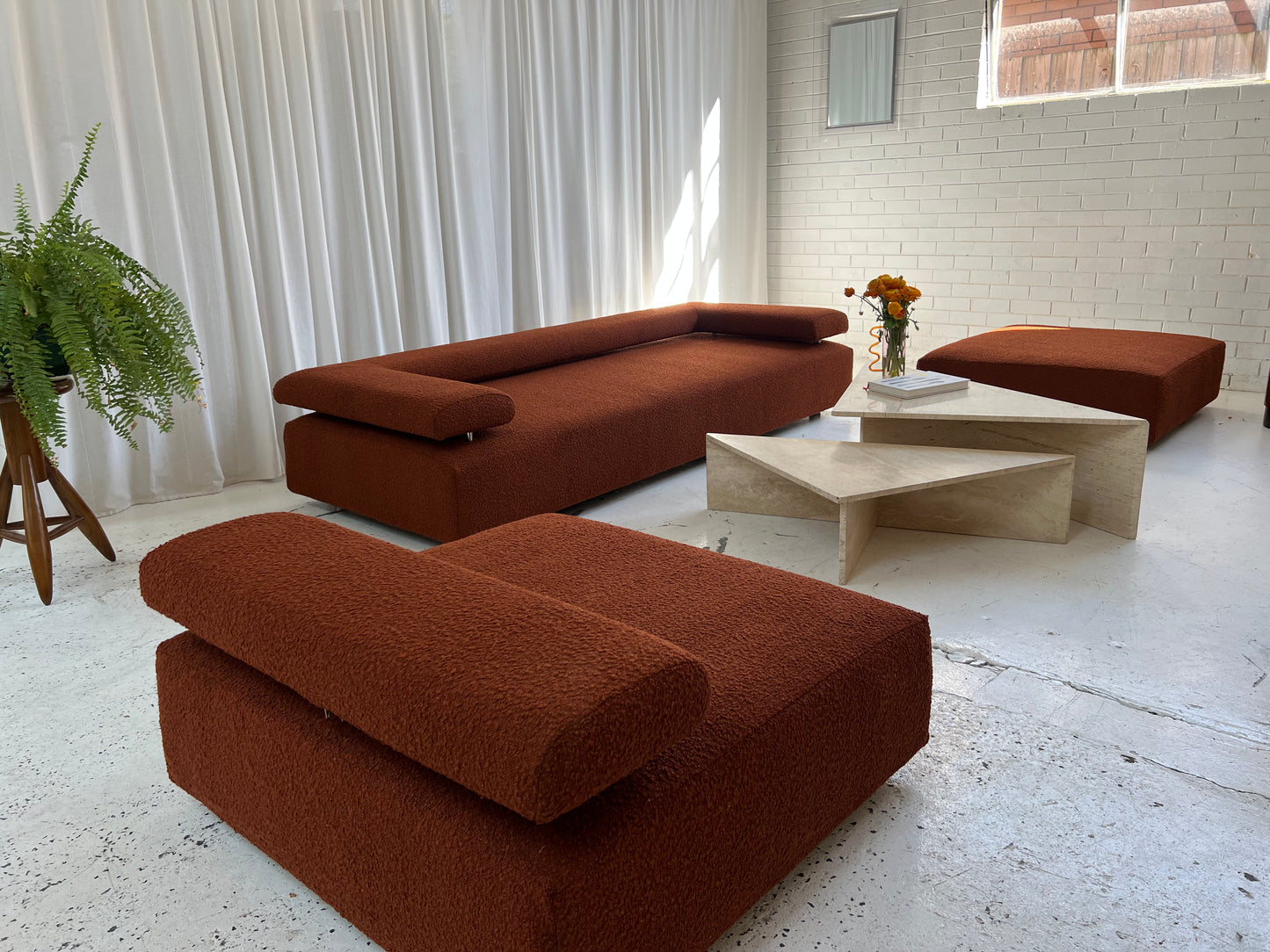 - Bespoke Rust Boucle Modular Sofa Set
