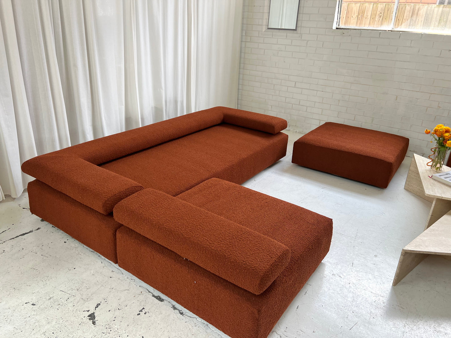 - Bespoke Rust Boucle Modular Sofa Set