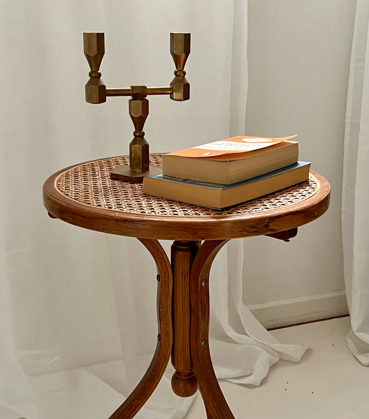 - Vintage Bentwood Rattan Side Table