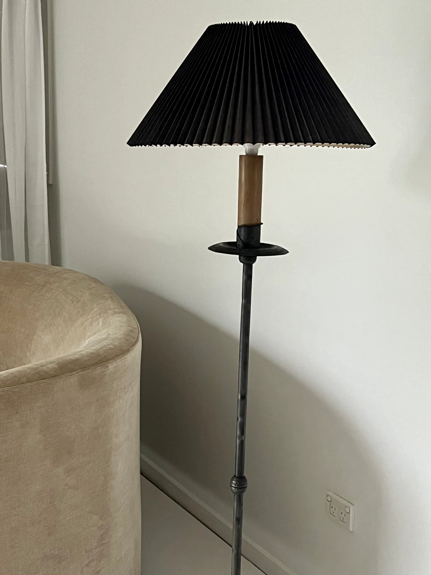 - Vintage Iron Floor Lamp with Cocoa Pleated Shade