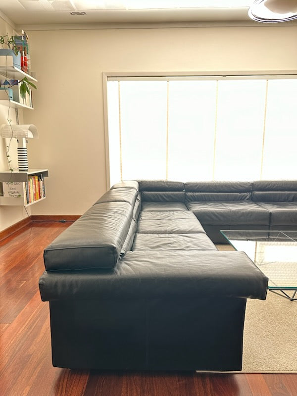 Black Leather Modular 'Erasmo' Sofa designed by Afra & Tobia Scarpa for B&B Italia